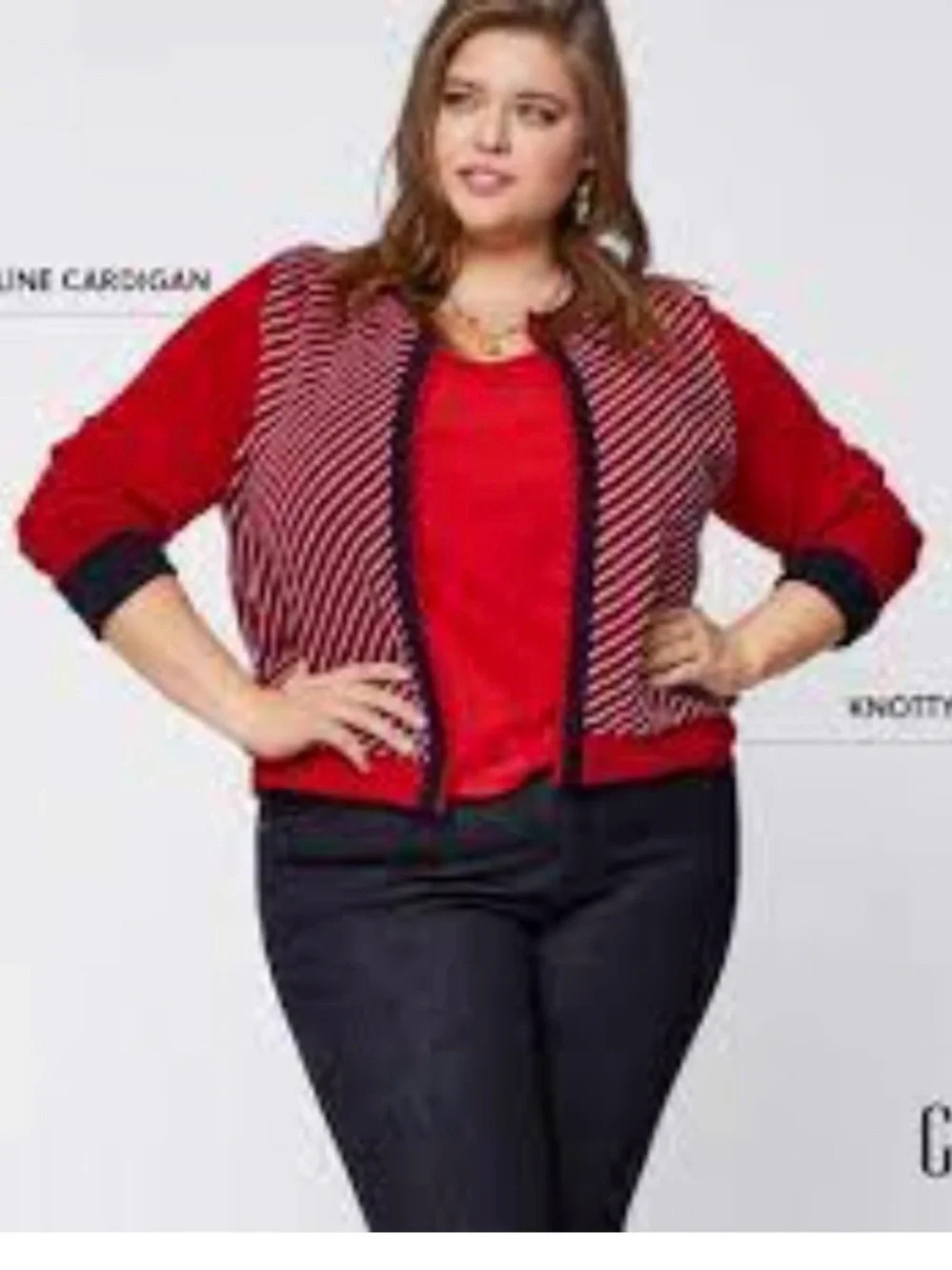 CAbi Size L/XL reversible Red, Navy & White Striped Open-Front Cardigan